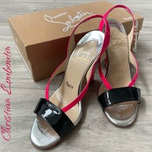 Christian Louboutin Yasmin Sanzep Strappy Neon pink, Black Wedge heels 6.5